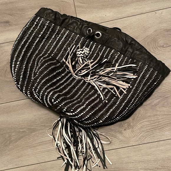 Zara Braided Black Drawstring Large Hobo Bag - Picture 4 of 6